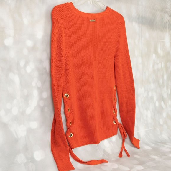 Michael Kors Designer Pull Over Crew Neck Sweater Top W/Gold Grommet Side Ties - Picture 8 of 9